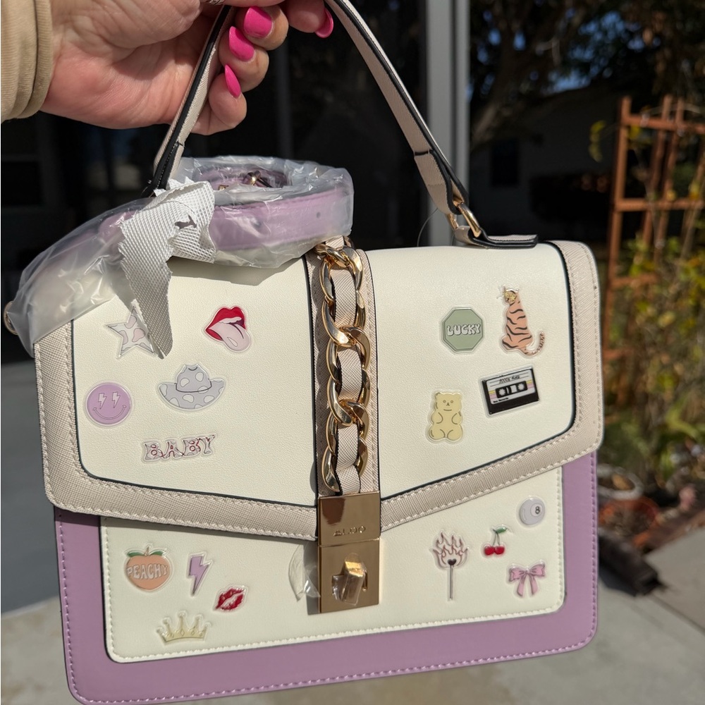 ALDO Cream and Purple Satchel with Gold Accents - Picture 2 of 15